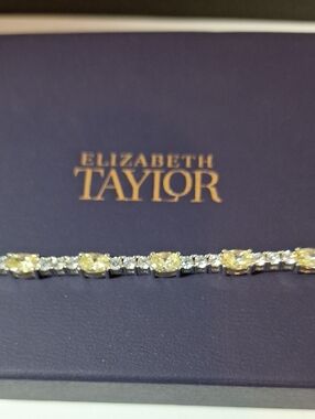 Elizabeth Taylor Simulated Canary Yellow and White  Silver Tone Tennis Bracelet